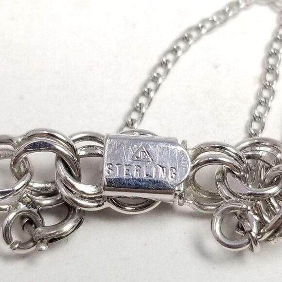 Vintage Sterling Silver Double Link Chain Charm Bracelet with 6 Charms, Estate - Picture 9 of 12